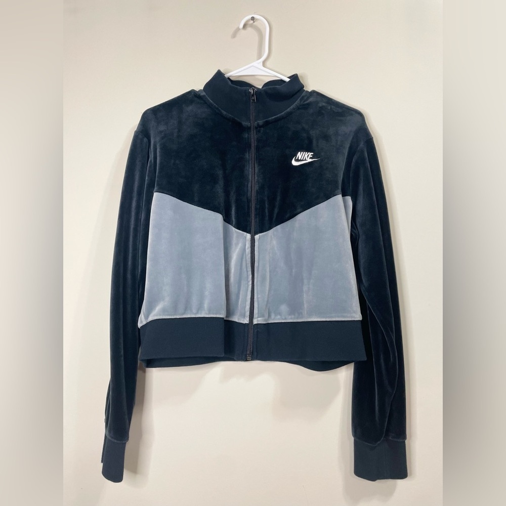Nike Womens Black Gray Heritage Velour BV5046-010 Sportswear Track Jacket - Picture 6 of 11